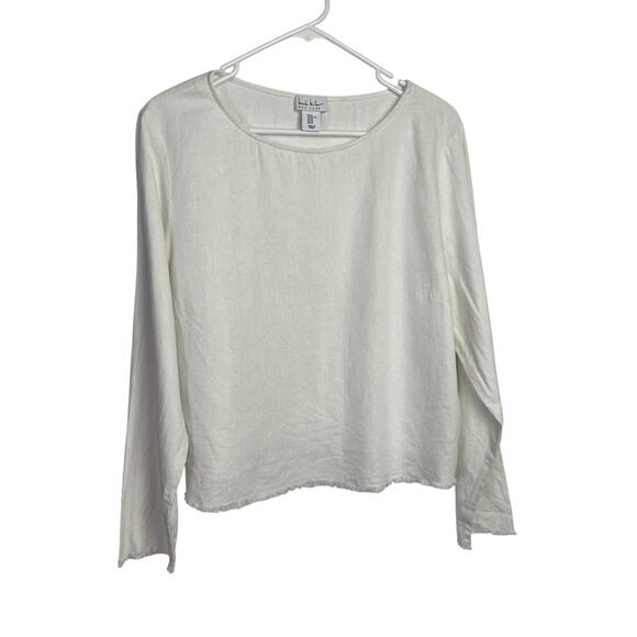 Nicole Miller Linen Blend Blouse Top Womens XL White Long Sleeve Minimalist - Picture 1 of 7